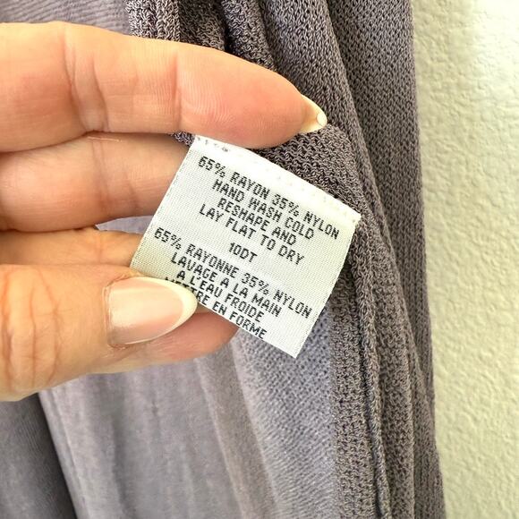 EILEEN FISHER Open Front Cardigan Gray Long Lightweight Knit Duster L Minimalist - Picture 4 of 6